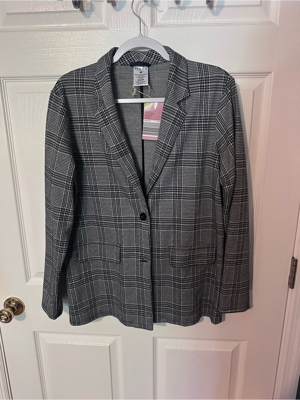 Serra Black and White Plaid Single-Button Blazer